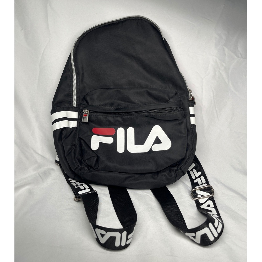 Fila Mini Backpack Black Nylon Logo Straps Sporty Small Daypack Bag